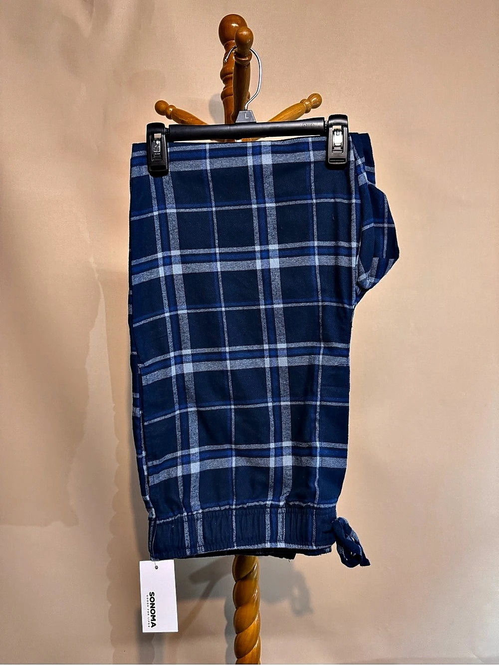 Men’s Flannel Sonoma Plaid Pajama Pants in Blue & White Size Large NWT